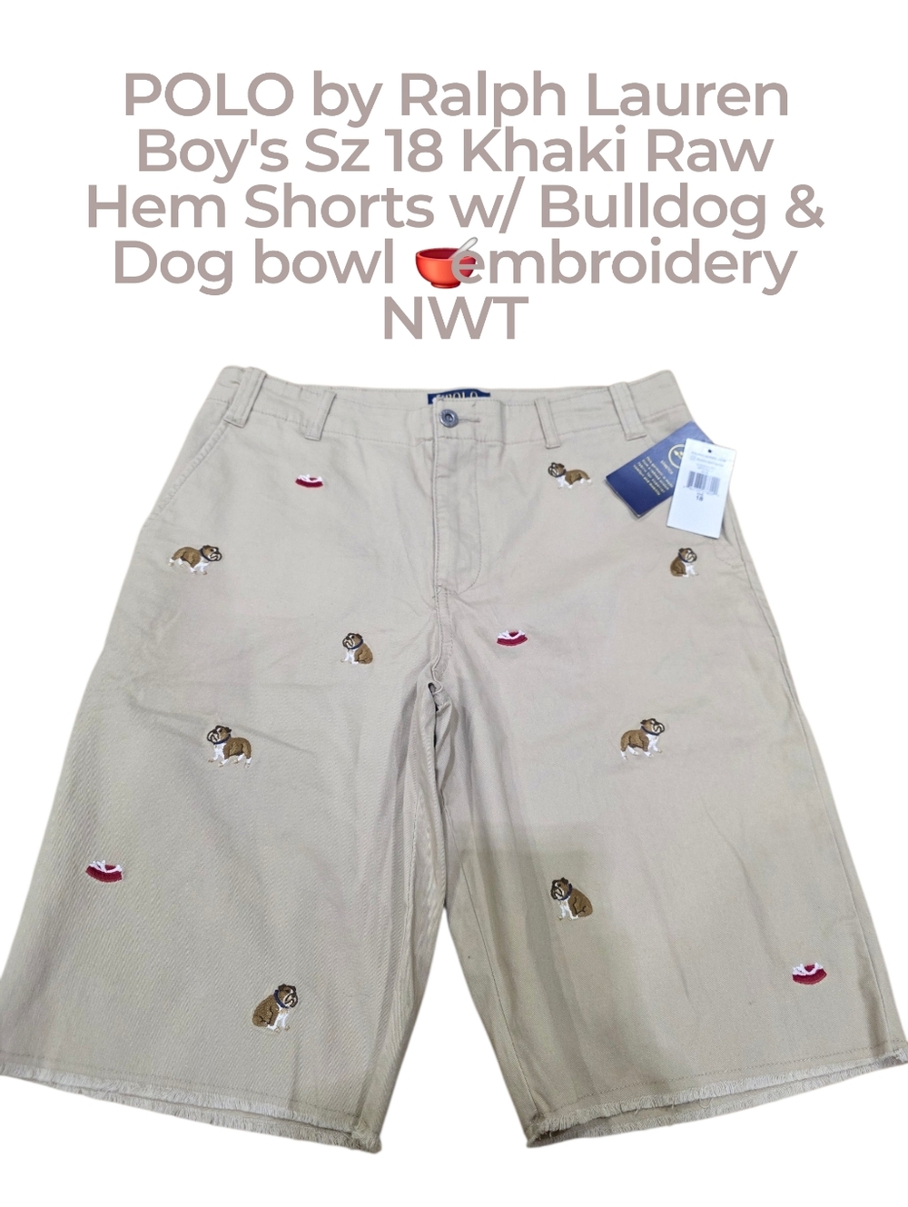 Polo by Ralph Lauren Khaki Boy's 18 Embroidered Bulldog Shorts Nwt